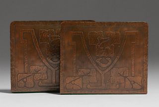 Fred Brosi Ye Olde Copper Shoppe San Francisco Hammered Copper Bookends c1915