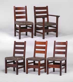 Set of 5 Gustav Stickley #349 1/2 Dining Chairs c1912-1915