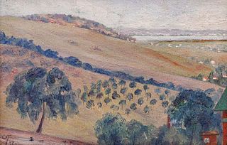 View from Palomar Park, Redwood City Painting Oil on Board 1942