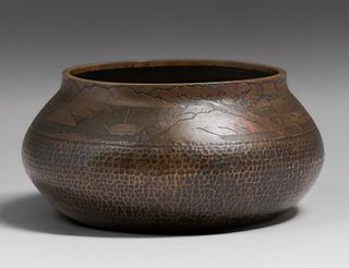 Japanese Meiji Period Arts & Crafts Hammered Copper Bowl c1905-1910