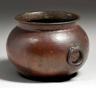 Rare L&JG Stickley Hammered Copper Two-Handled Vase c1905