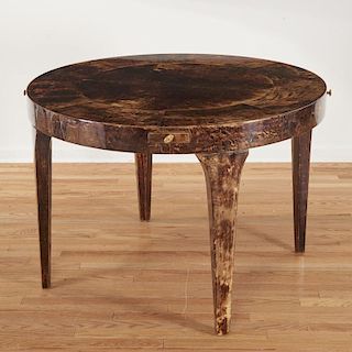 Aldo Tura lacquered brown goatskin bridge table