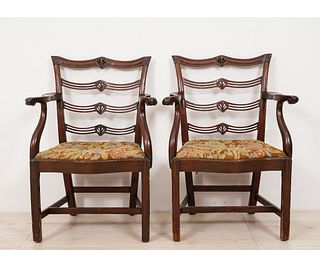 PAIR FEDERAL MAHOGANY OPEN ARMCHAIRS