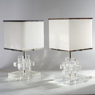 Pr Karl Springer acrylic and silver plate lamps