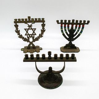3pc Vintage Israeli Brass Menorahs
