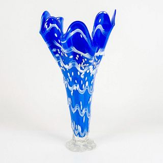 Ian Miller Large Cobalt Blue Art Glass Centerpiece Vase