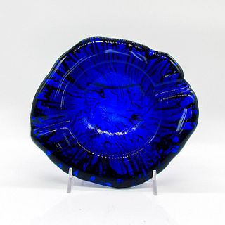 Vintage Mid century Modern Art Glass Ashtray, Cobalt Blue