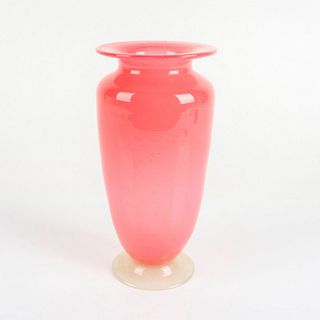 Mid Century Modern Hand Blown Art Glass Footed Vase In Dusty Rose Color
