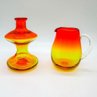 2pc Blenko Wayne Husted Amberina Glass Small Pitcher & Vase