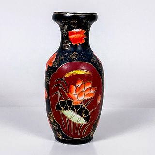 Vintage Ceramic Vase, Lotus Motif