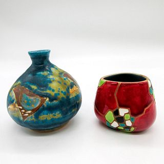 2pc Vintage Ceramic Decorative Small Vases