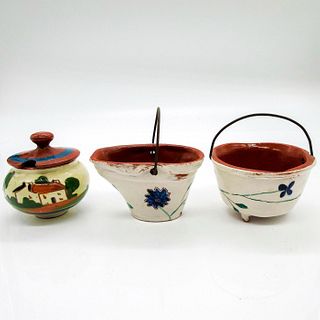 Trio Vintage Ceramic Miniature Buckets & Covered Pot