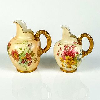 Pair of Antique Royal Worcester Porcelain Gilded Pitchers