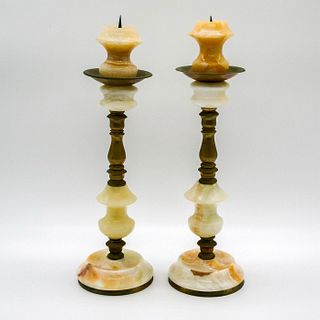 A Pair of Vintage Marble and Brass Candlesticks