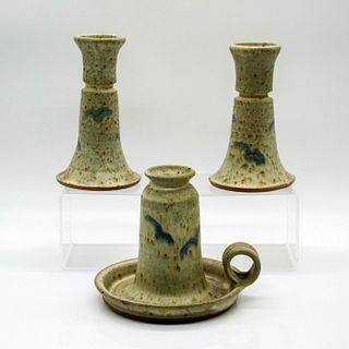3pc Vintage Sanibel Pottery Nautical Candle Stands