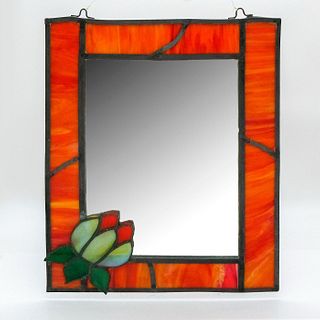 Vintage Mirror With Floral Stained Glass Frame