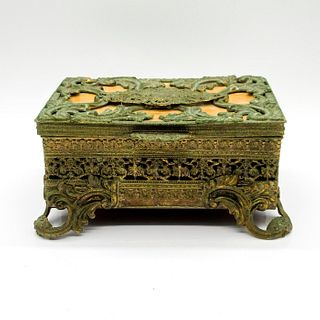Antique French Ormolu Gold Gilt Filigree Jewelry Box