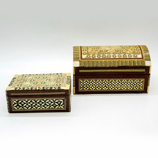 Pair of Vintage Egyptian Wooden Mosaic Jewelry Box