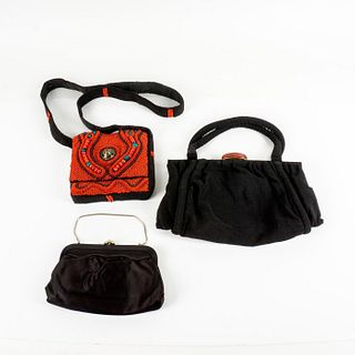 3pc Vintage Black and Red Clothed Purses