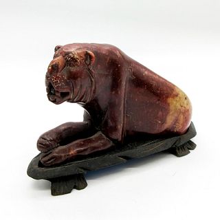 Vintage Stone Carved Tiger Figurine with Base