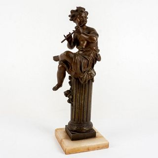 Antique Bronze Sculpture, Flute Playing Angel