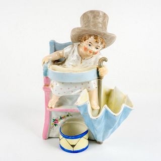 2pc Tailleur, Fils & Cie French Lidded Figurine, Top Hat Kid