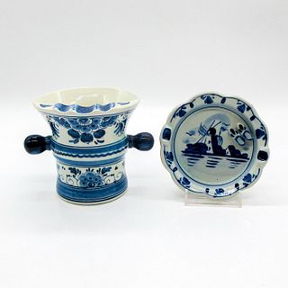 2pc Delft Hand Painted Cobalt Blue and White Pieces