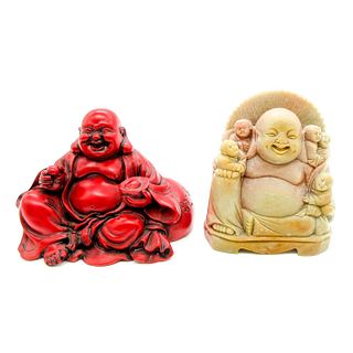 2pc Vintage Laughing Buddha Figurines