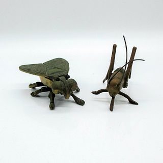2pc Vintage Brass Paperweight Figurines, Insects