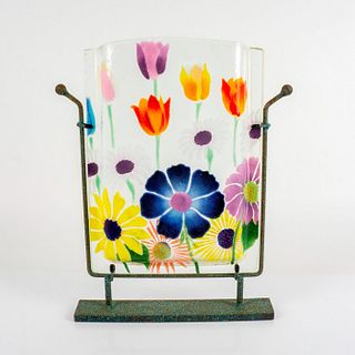 Art Glass Floral Planter / Vase in Bronze Stand