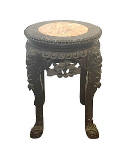 Chinese Carved Wood Marble Top Stand  <br>Measure