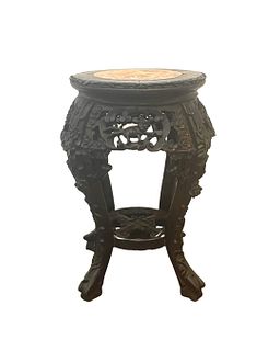 Chinese Carved Wood Marble Top Stand  <br>Measure