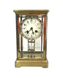 Antique French Bronze Champleve and Crystal Regulator Clock