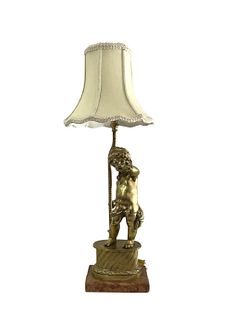 Antique French Bronze Putti Table Lamp