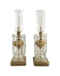 Antique Pair Baccarat Style Crystal and Opaline Glass Lamps