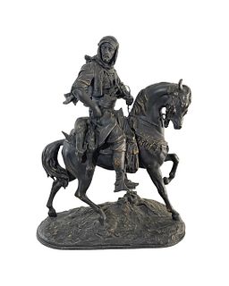  Antique French Spelter Orientalist Man on Horse by Emile Guillermin 