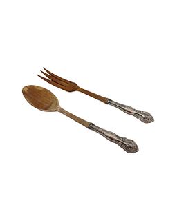 Two Antique Sterling and Wood Swerving Flatware