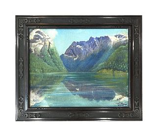 Oil Seascape with Mountain Painting - Mystery Artist