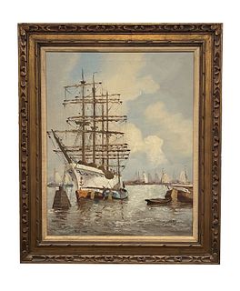 Oil Painting on Canvas of Sailboats - Mystery Artist - Unknown