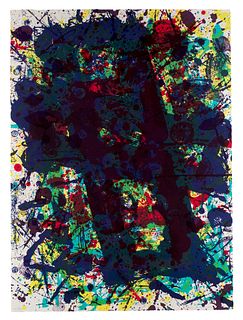 Sam Francis o.T., aus: Papierski Portfolio. 1992. Farblithographie auf chamoisfarbenem BFK Rives. 76,2 cm x 55,8 cm (76,2 x 55,8 cm). Signiert und num