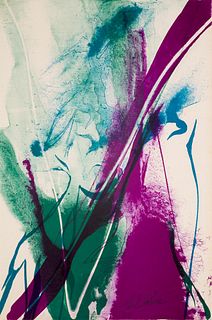 Paul Jenkins o.T. (abstrakte Komposition). Farblithographie auf chamoisfarbenem BFK Rives. 37,5 x 24,8 cm (37,5 x 24,8 cm). Signiert und nummeriert. -