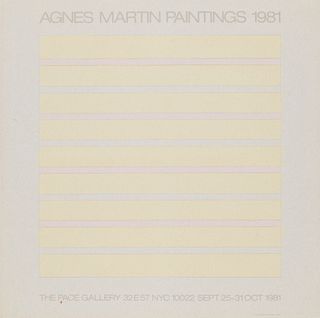 Agnes Martin o.T. 1981. Farboffsetlithographie auf Reispapier. 27,2 x 22,8 cm (30,2 x 30,2 cm). Mit typographischer Bezeichnung mit Werksangaben. - Ka