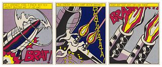 nach Roy Lichtenstein As I Opened Fire (Triptychon). 1964. Drei Farbserigraphien auf festem Velin. Verso typographisch bezeichnet. Je 60,5 x 49,6 cm (