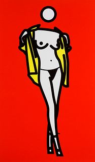 Julian Opie Woman taking off man's shirt 5. 2003. Farbserigraphie auf glattem, leichtem Velinkarton. 87,5 x 52 cm (100 x 60 cm). Am unteren Rand mit t