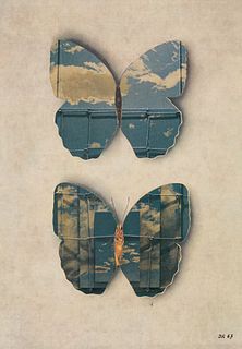 Jiri Kolar Schmetterlinge. 1967. Collage von Farboffsetdrucken voll aufgezogen auf Karton. 29,8 x 21 cm. Monogrammiert und datiert. - Ecken teils mini