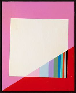 Eugenio Carmi o.T. (Geometrische Komposition). 1982. Öl auf Malerkarton. 26 x 21 cm. Signiert und datiert. Punktuell auf Unterlage montiert und unter 