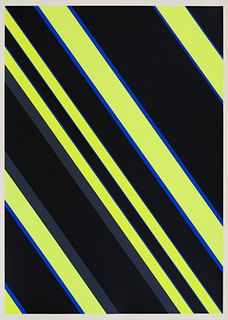 Günter Fruhtrunk Grau Schwarz Gelb (Gelb Grau Schwarz). 1969. Farbserigraphie auf leichtem Karton. 70,2 x 49,9 cm (73 x 52,8 cm). Verso signiert, zwei