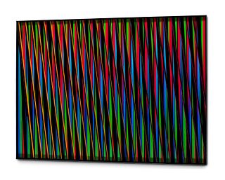 Max Coor Color in Motion 1. Mischtechnik auf Alu-Dibond, Holzstreben und Acryl. 60,5 x 80,5 cm. Verso mit Signaturstencil und Etikett mit weiterer Bez