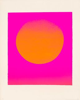 Rupprecht Geiger leuchtrot warm und kalt mit orange. (1965). Farbserigraphie auf Arches (mit Wasserzeichen). 40 x 36 cm (56 x 45 cm). In Bleistift sig