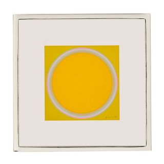 Lothar Quinte Corona-Gelb. Um 1972. Farbserigraphie auf leichtem Karton. 18 x 18 cm (18 x 18 cm). Signiert. Freistehend und hochwertig unter Glas im h